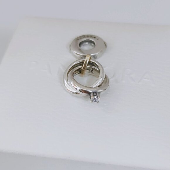 Pandora Two-tone Wedding Rings Dangle Charm Pendant S925 Silver with box - Picture 4 of 6